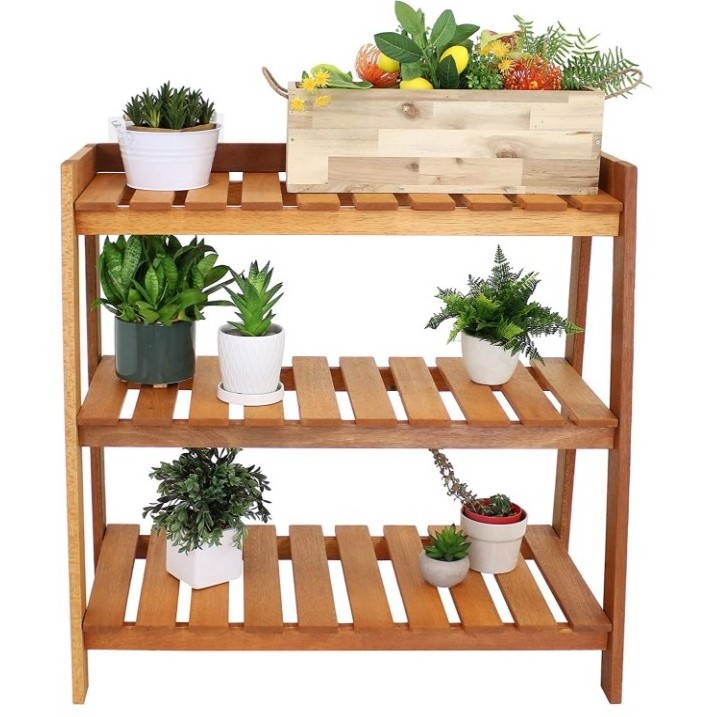 Wood garden stand Modern decoration with teak oil  3 level wooden standing plant stand