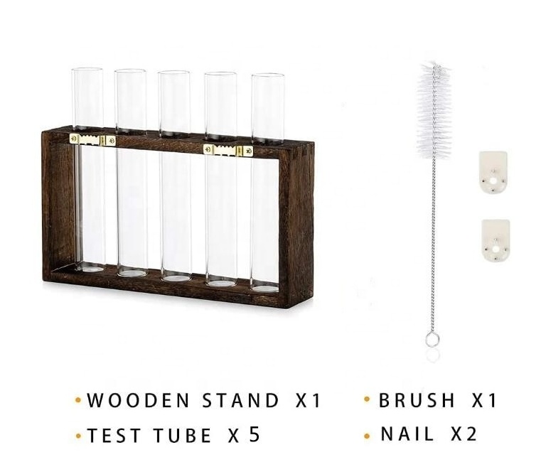 Caoxian Huashen Wooden Stand Wall-Mounted Hanging Plants Shelf with Test Tube for Home Office Decoration Vase Type