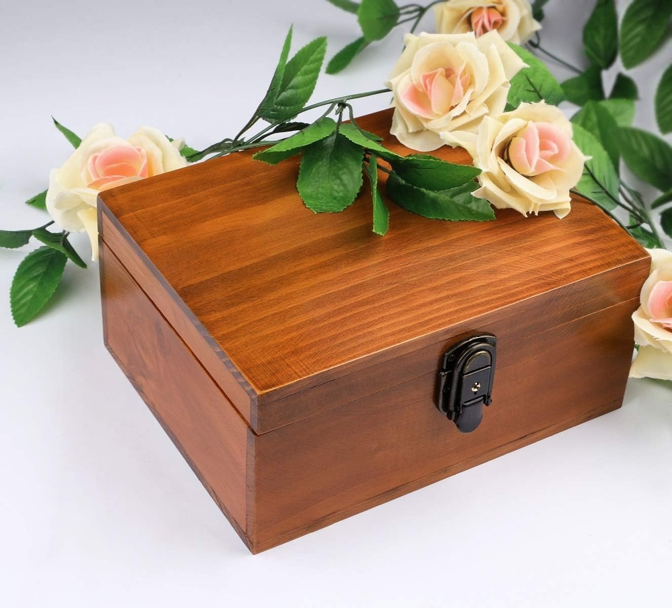 high quality luxury jewelry organizer wooden perfume watch ornament storage trunk box latch with lock hole