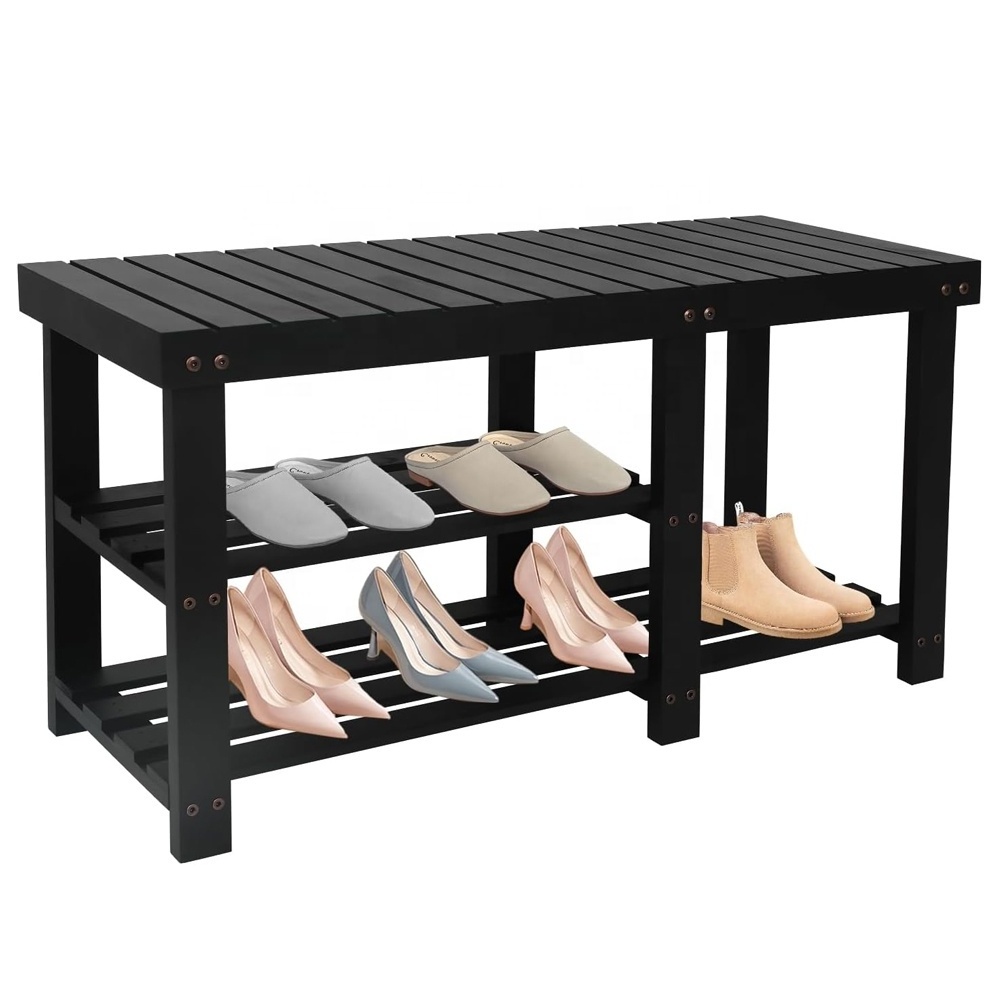 Durable quality wood 3 tiers shoe rack bench for entryway wooden shoe bench with seat shoe rack organizer for entryway entrance