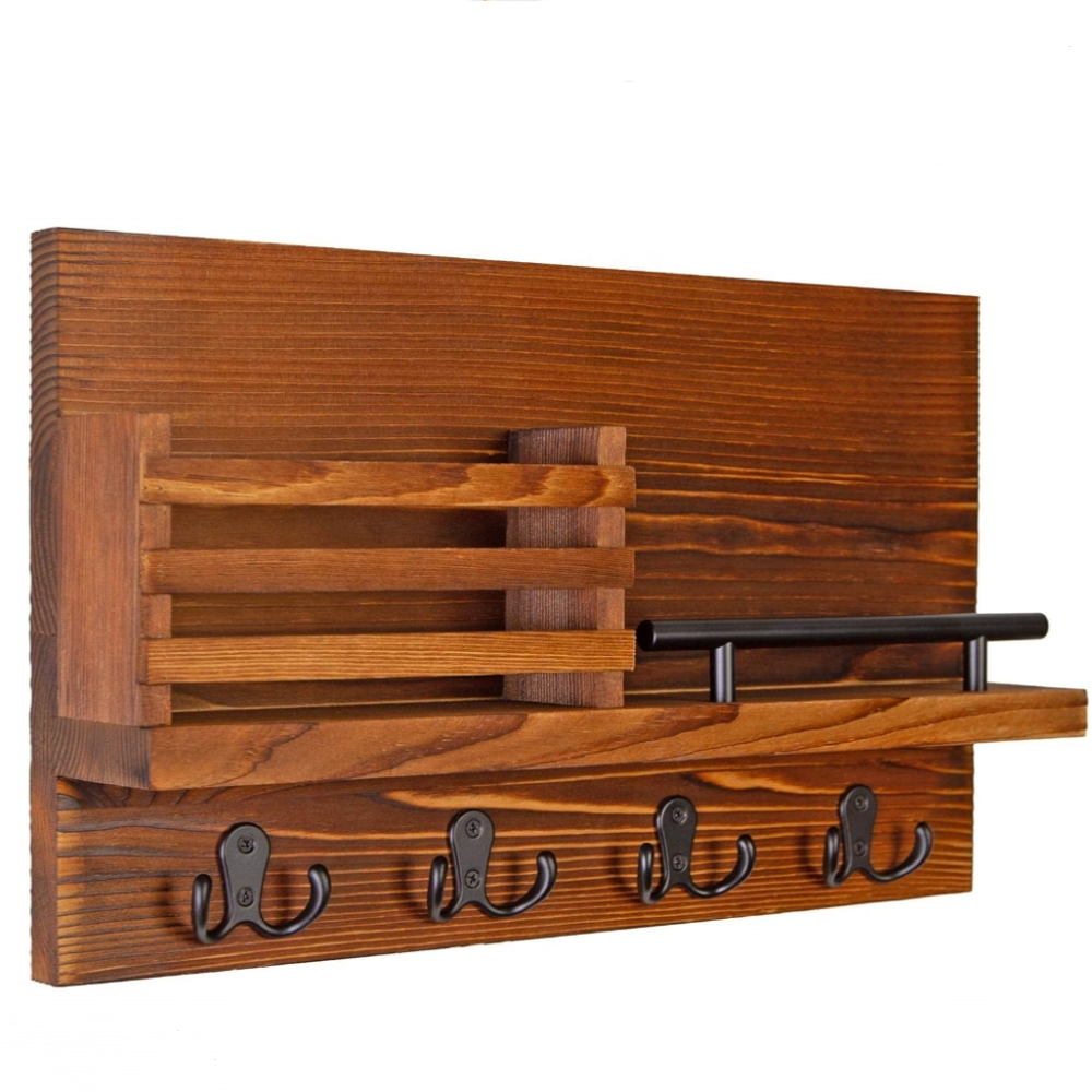 Key Holder for Wall and Mail Shelf Decorative Wooden Wall Organizer Rack for Keys, Letters