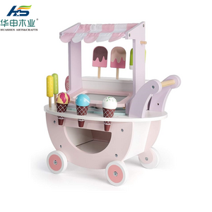 Toddlers Pretend Play Food Truck sweet ice cream candy desert cart ice cream push carts Wooden Ice Cream Cart Toys for Kids