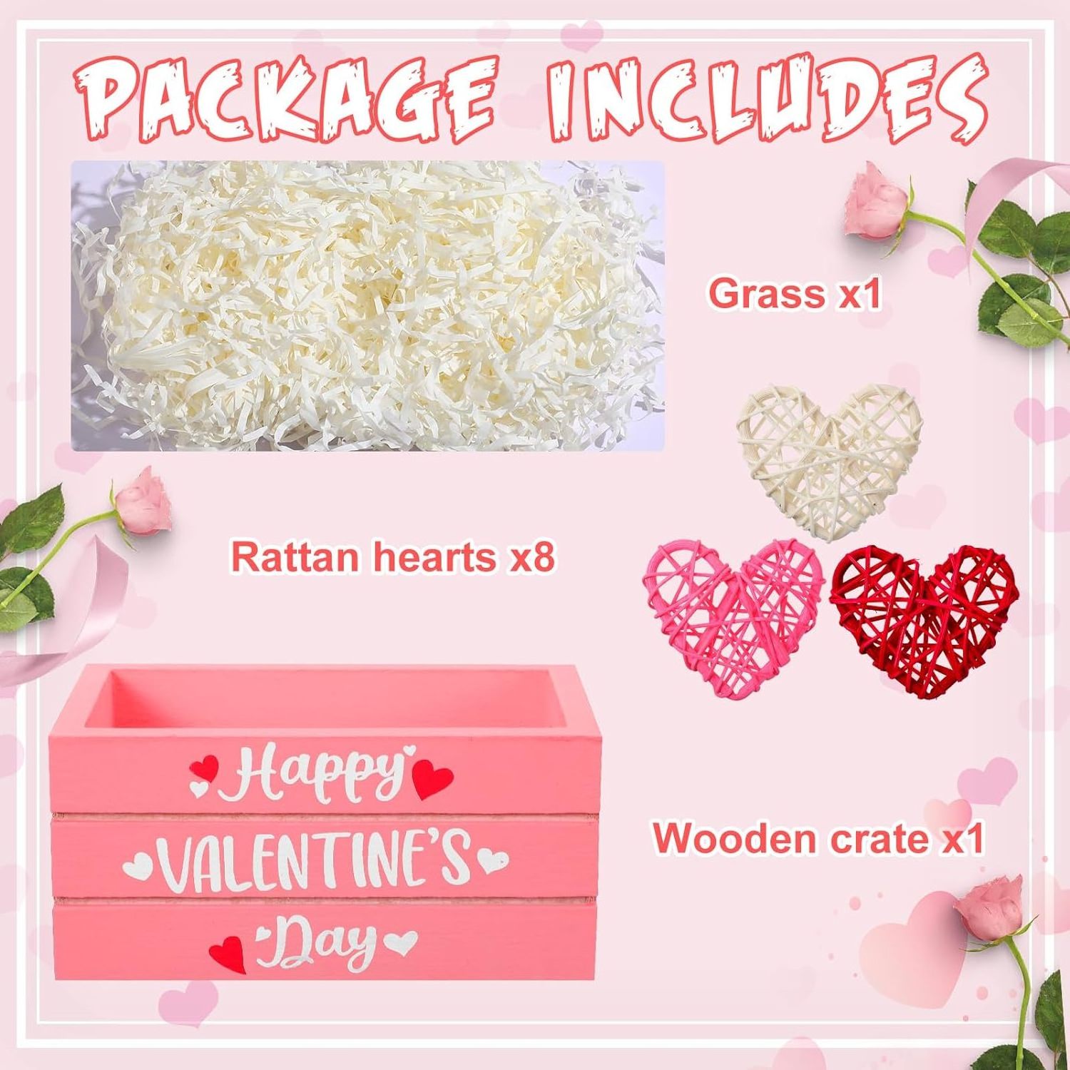 farmhouse mini wooden crate with heart shaped rattan balls  custom wooden box for decoration