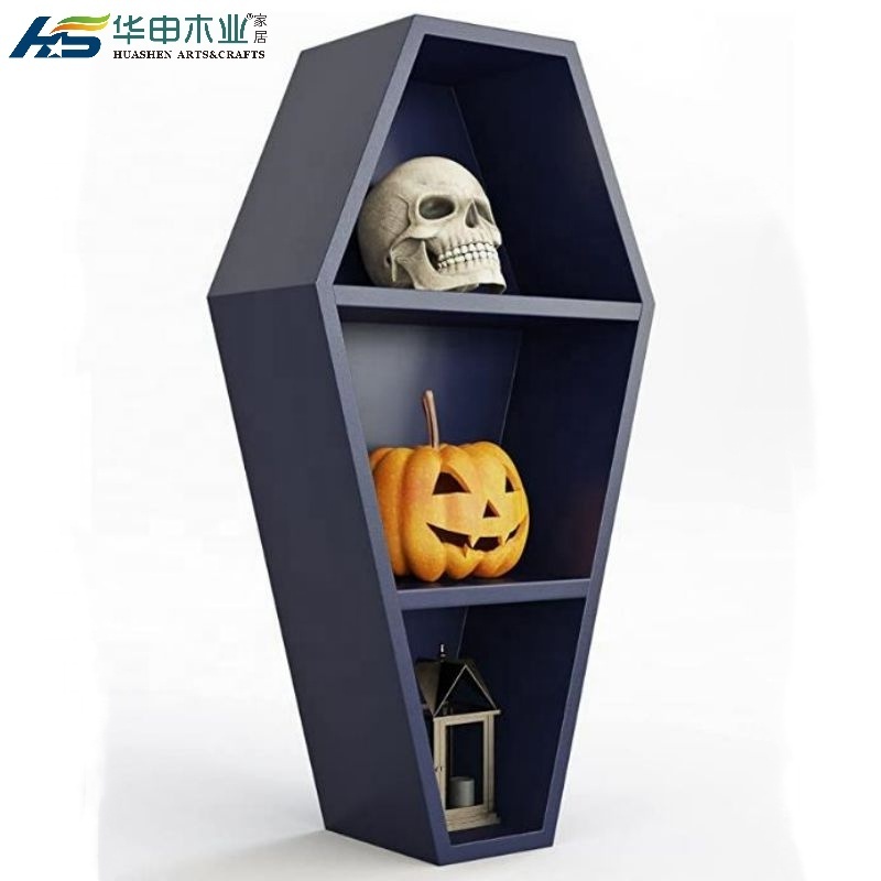 Caoxian Huashen Spooky Gothic Decor for The Home  Black Floating Wooden Shelf for Wall or Table Top Coffin Shelf