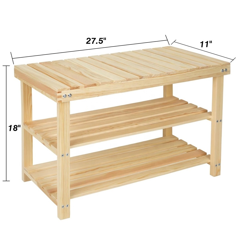 Durable quality wood 3 tiers shoe rack bench for entryway wooden shoe bench with seat shoe rack organizer for entryway entrance