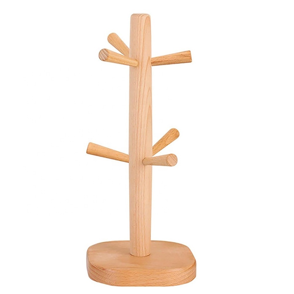 Wood coffee tea mug holder tree cup hanger stand Wooden mug holder tree with 6 hooks coffee cup holder stand mug tree