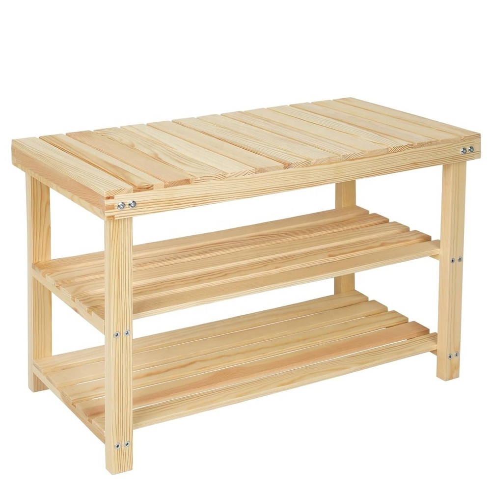 Durable quality wood 3 tiers shoe rack bench for entryway wooden shoe bench with seat shoe rack organizer for entryway entrance