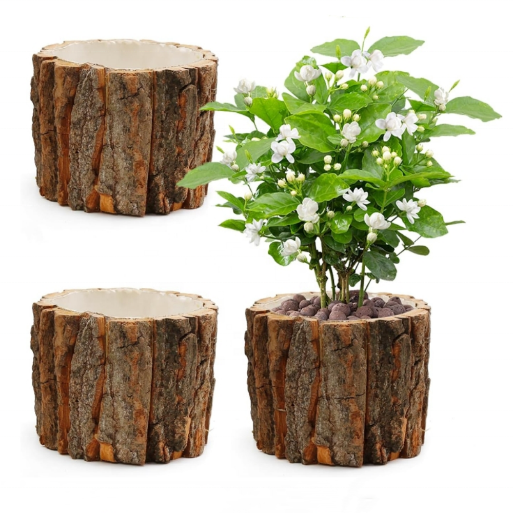 3 Pcs Wooden Flower Pot Bark Bucket Planter, Rustic Flower  Plant Pots Vase Container Flower Arrangement Holder