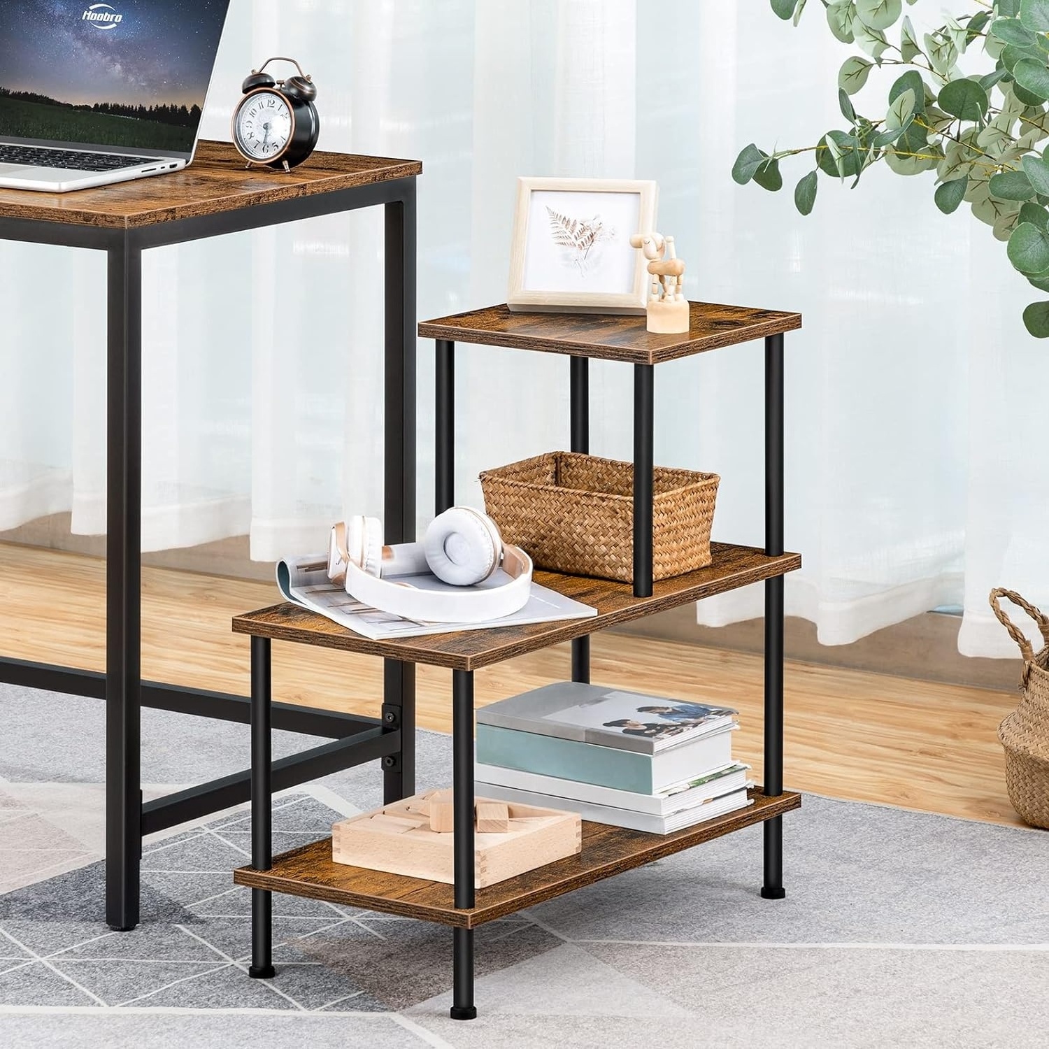 The 3-Tier Narrow Side Table with Decorative Ladder Shelf strong and stable structure for Small Space in Living Room Bedroom