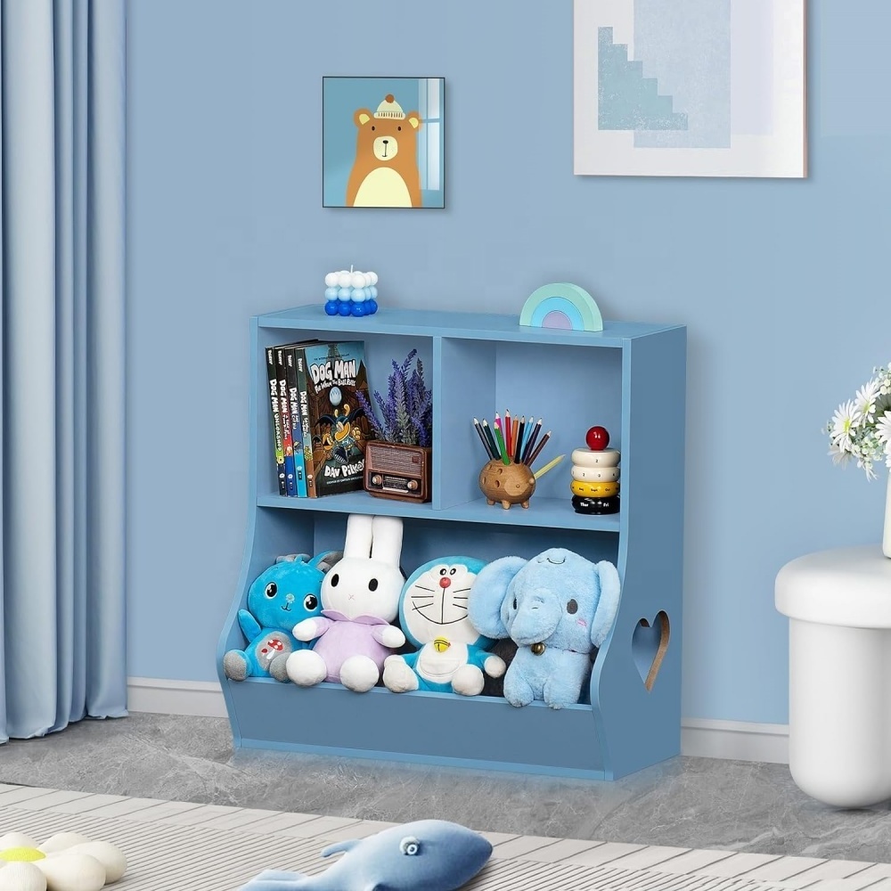 Bookshelf and Toy Storage Organizer, Kids Toy Cabinet and Bookcase, Wooden 3 Cubby Children Book Shelf