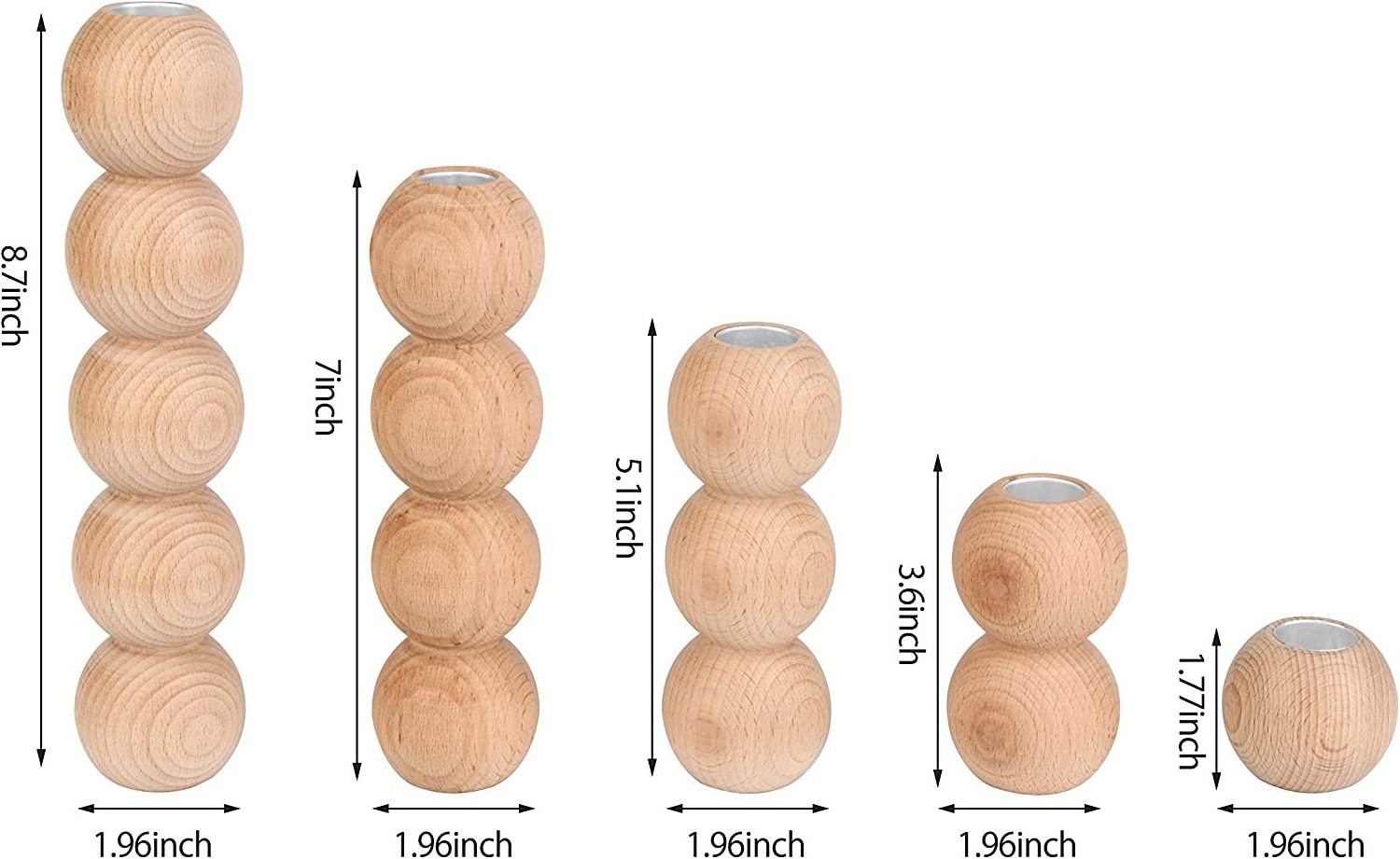 Wooden candle holder set of 5 ball stitching multi-size decorative candle holder