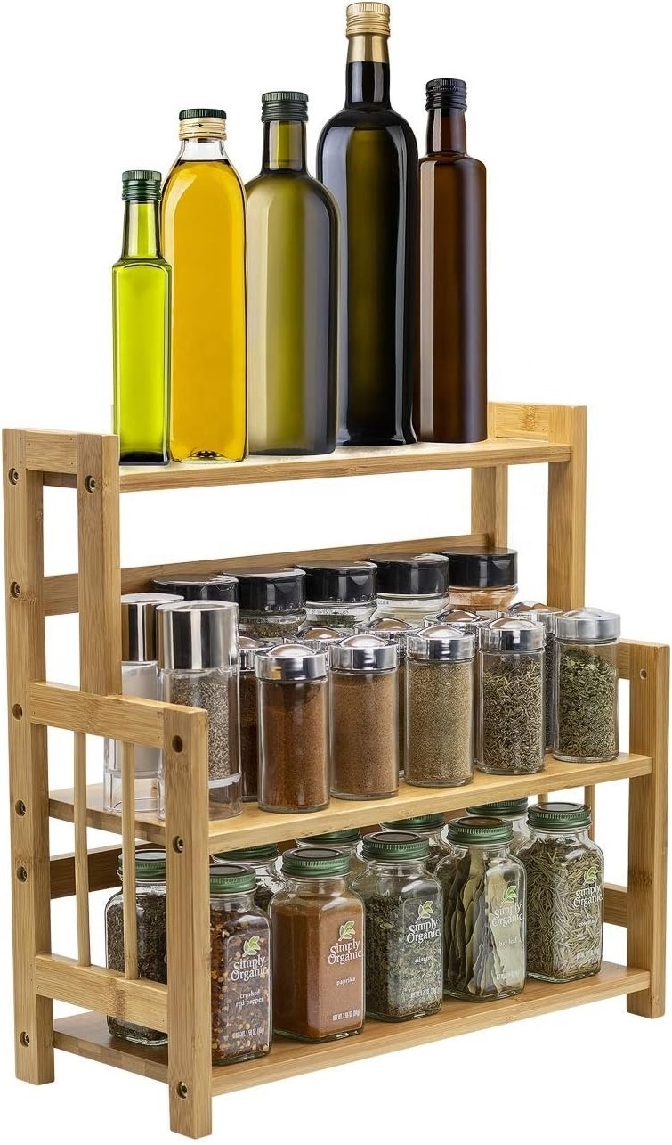 Huashen Bamboo Tiered Spice Rack Organizer - Countertop Spice Rack - Cupboard Pantry Standing pantry Shelf for Bathroom Kitchen