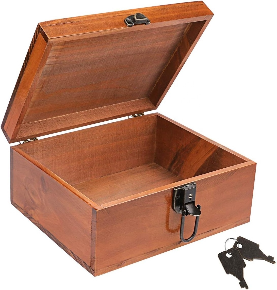 high quality luxury jewelry organizer wooden perfume watch ornament storage trunk box latch with lock hole