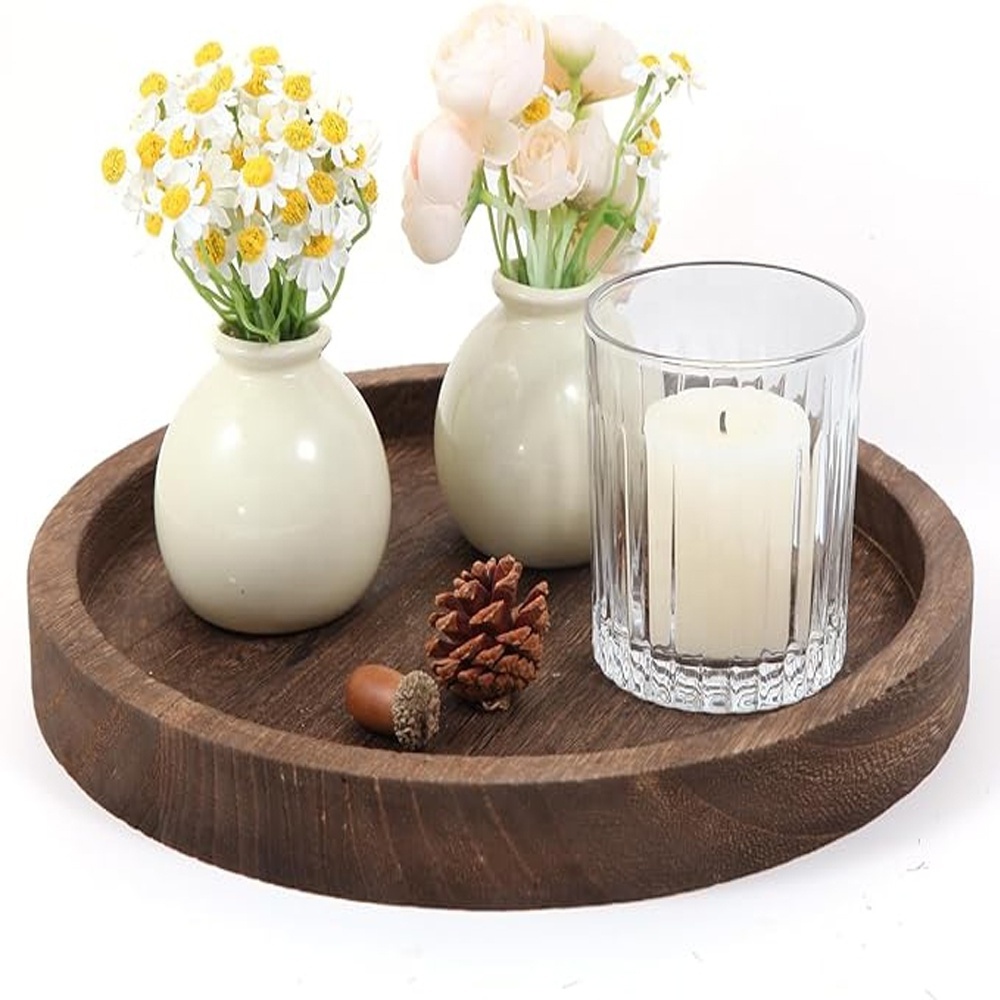 Small Rustic Trays Wood Candle Holder Wooden Decorative Tray