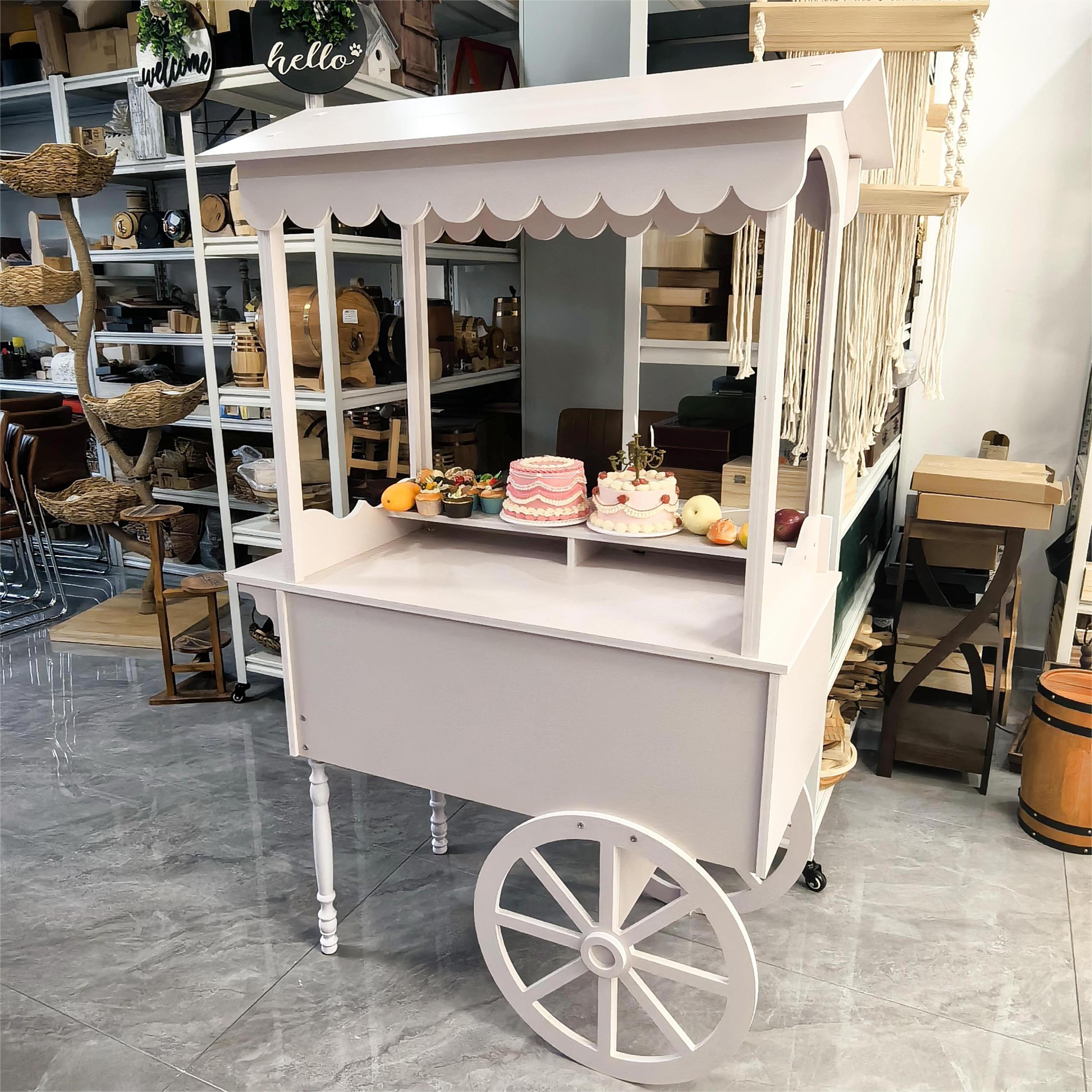 Customized wooden candy cart With wheels for wedding children wood display racks sweet bar cake party decoration