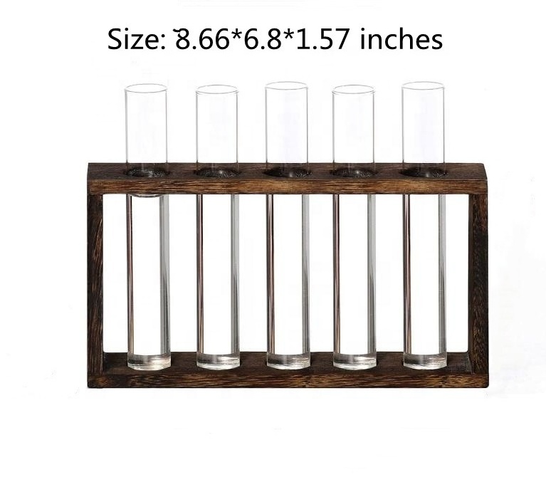 Caoxian Huashen Wooden Stand Wall-Mounted Hanging Plants Shelf with Test Tube for Home Office Decoration Vase Type