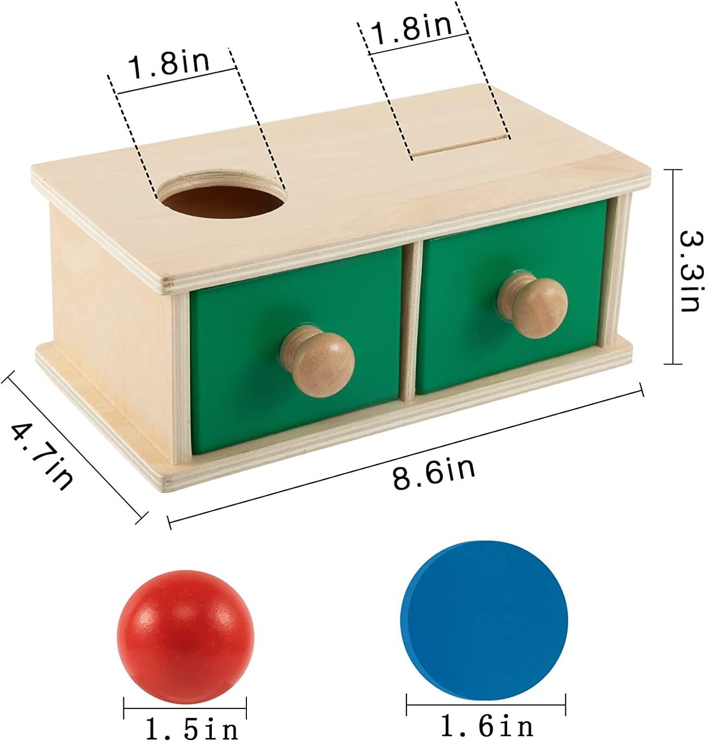 Wooden coin ball matching box 2 drawers 5 coins, 1 wooden ball wooden coin box baby educational toy