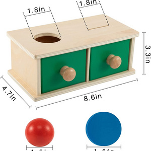 Wooden coin ball matching box 2 drawers 5 coins, 1 wooden ball wooden coin box baby educational toy