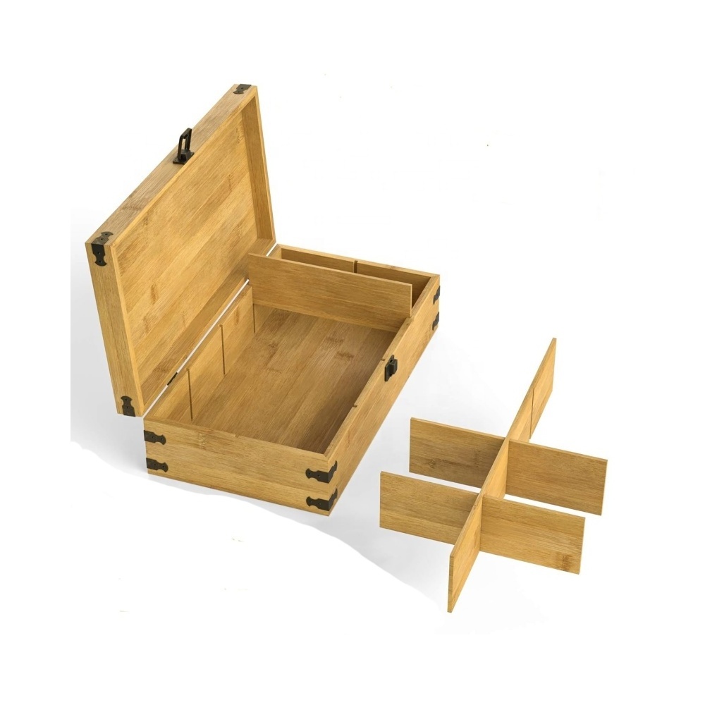 8 slot bamboo tea organizer box  big tall adjustable cubbies natural wooden storage chest for office storage for dad