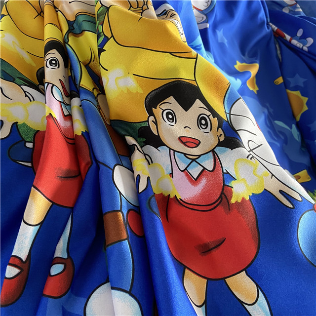 Cartoon pattern Doraemon print bedding material soft 100% polyester woven microfiber brushed polyester fabric