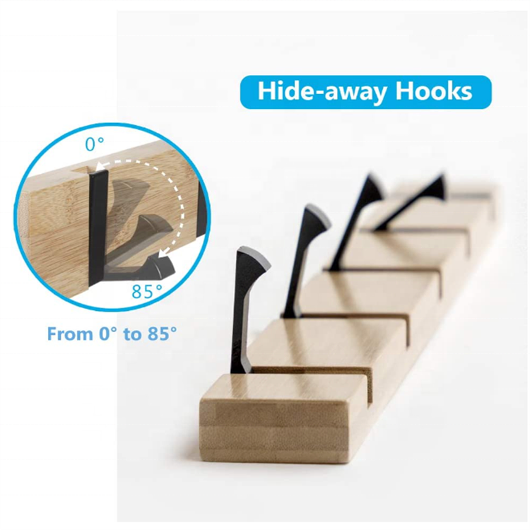 Natural Clothes Decorative Solid Wood Wall Coat Hanger Hook With 4 Standard Retractable Hooks