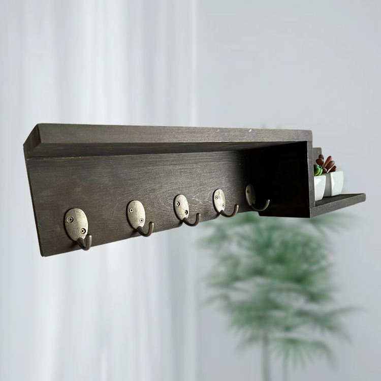 Decorative Key and Mail Holder with Shelf Has Large Key Hooks for Bags Coats