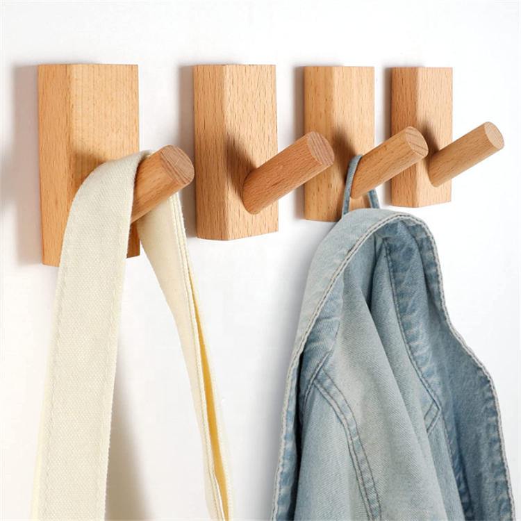 4 pack farmhouse handmade wall hangers beech eco-friendly rustic coat rack wardrobe cloth pegs wood wall hooks