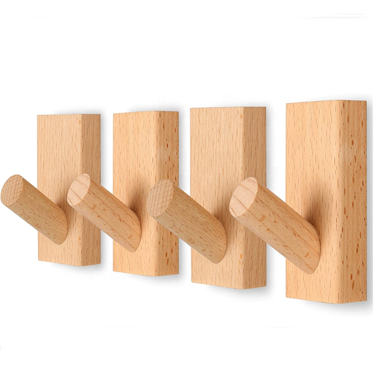 4 pack farmhouse handmade wall hangers beech eco-friendly rustic coat rack wardrobe cloth pegs wood wall hooks