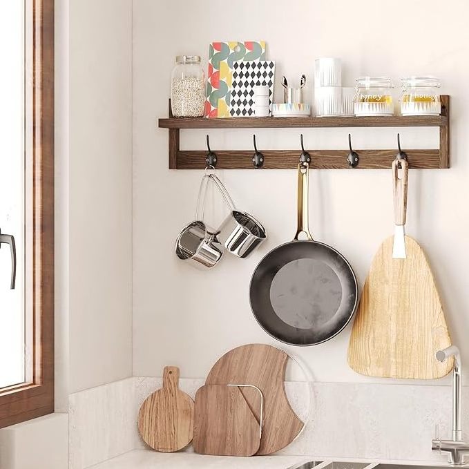 Wall Hooks with Shelf 28.9 Inch Length Entryway Wall Hanging Shelf Wood Coat Hooks .