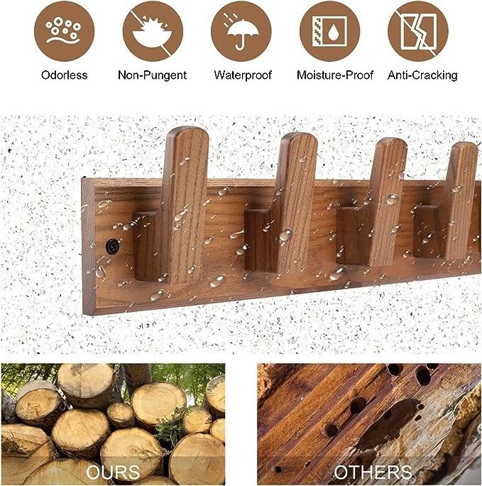 Wood Coat Rack Wall Mount with 5 Hooks, 17'' Hole to Hole Wall Coat Rack for Hanging Coat Jacket Backpack.