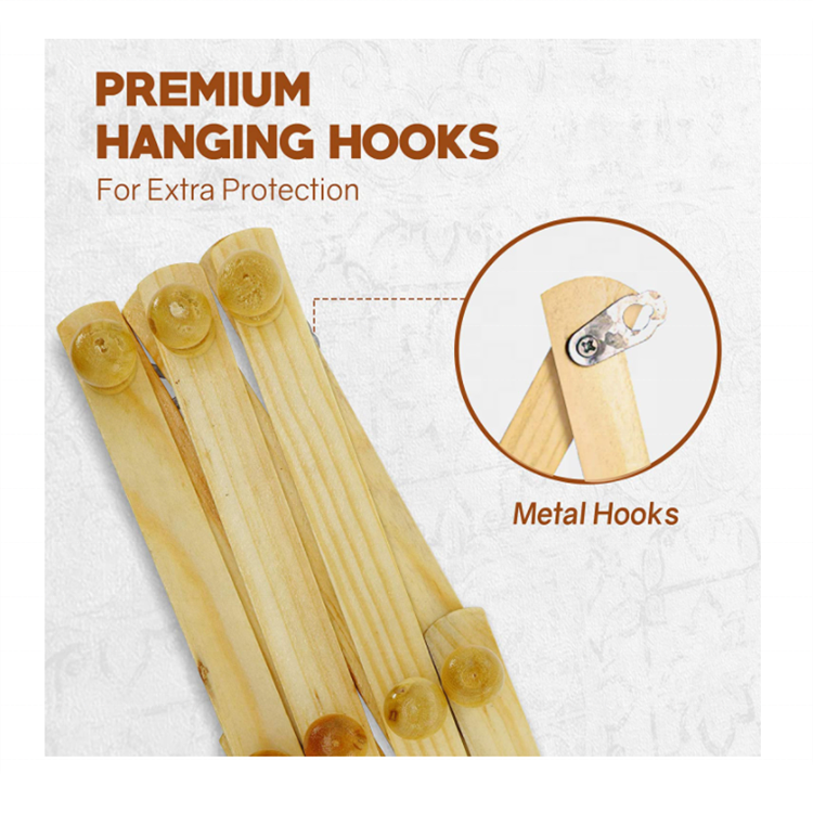 Wooden wall hanging folding retractable hanger wall clothes bag hook