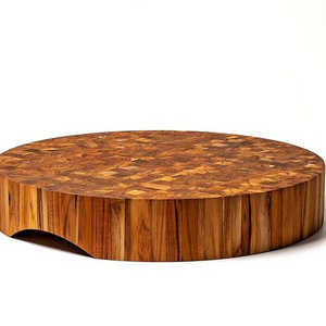 Round End Grain Butcher Block Cutting Board [3" Thick] - Teak Wood Conditioned with Beeswax, Flaxseed & Lemon Oil .