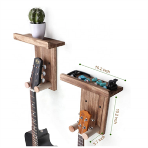 Solid Pine Wood Guitar Rack Guitar Wall Mount Holder Guitar Hanger Shelf with Pick Holder