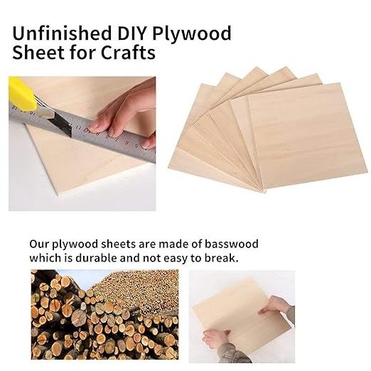 12-Pack 12x12x1/8 Inch Basswood Plywood Sheets 3mm Thin Unfinished Wood Board for Crafts Laser Cutting Engraving for Home Gifts