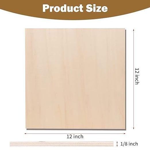 12-Pack 12x12x1/8 Inch Basswood Plywood Sheets 3mm Thin Unfinished Wood Board for Crafts Laser Cutting Engraving for Home Gifts