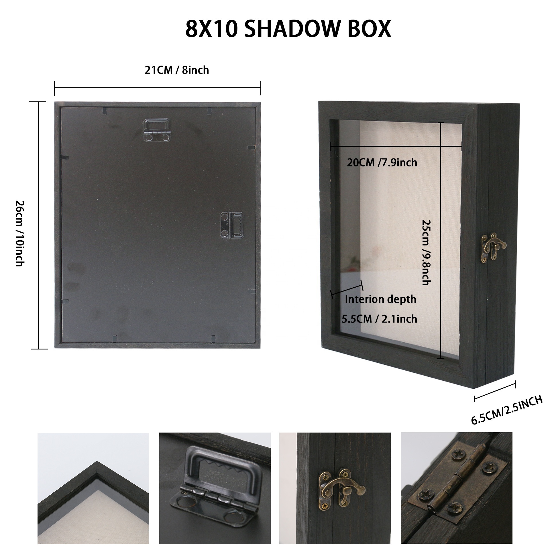 Hot sale multi-function memory case box deep display picture wood shadow box frame with glass window