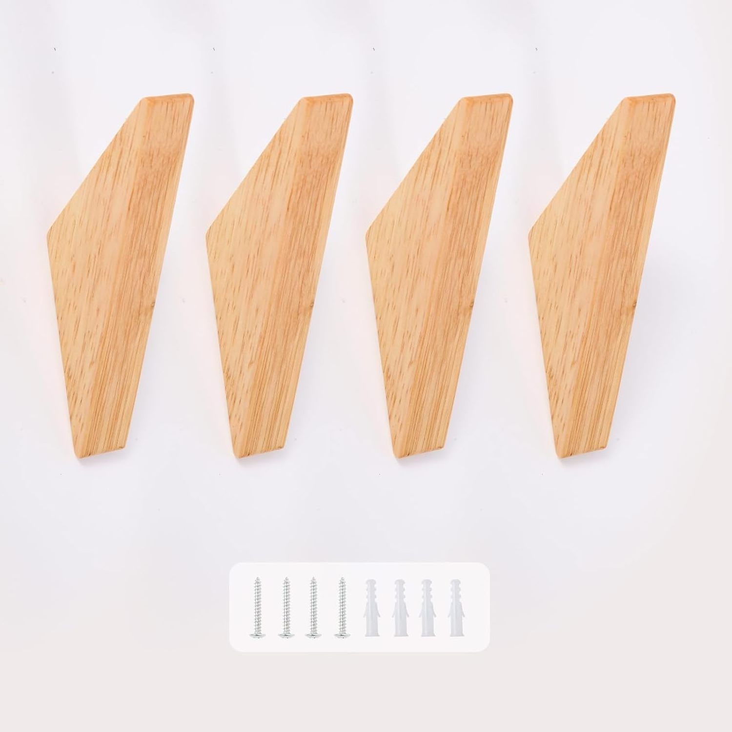 4Pack Wood Hooks Wall Mounted Minimalist, Natural Real Wooden Wall Hooks for Hanging Bag Coat Cap Backpack Towel Clothes