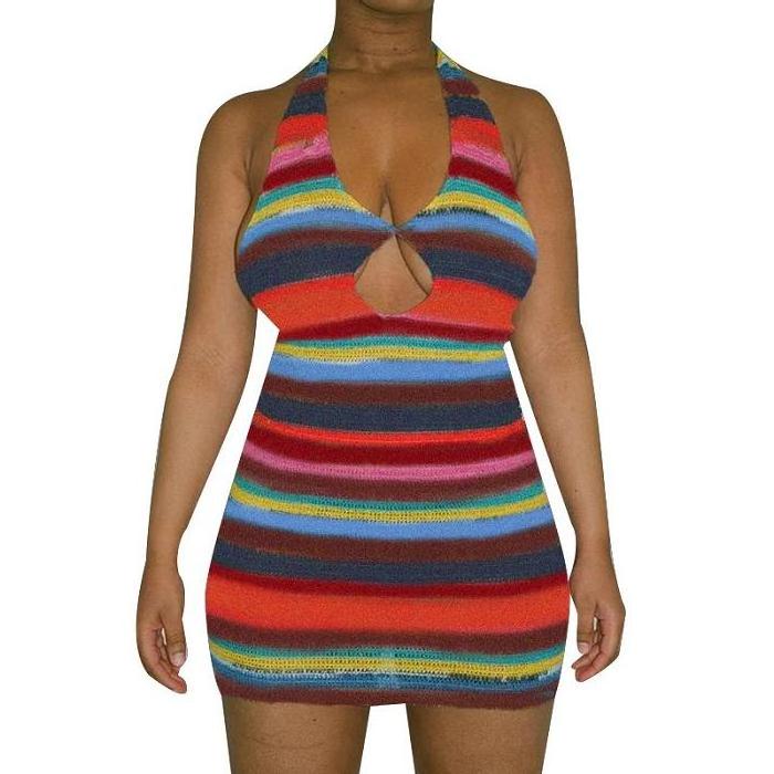 hot young girls clothes dresses summer body con backless colorful stripped sweater dress for women