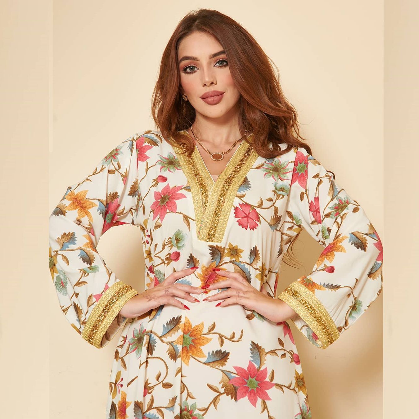 Y AB181 Middle East traditional muslim clothing Printed rhinestones dress national fashion Southeast Asian casual Arab