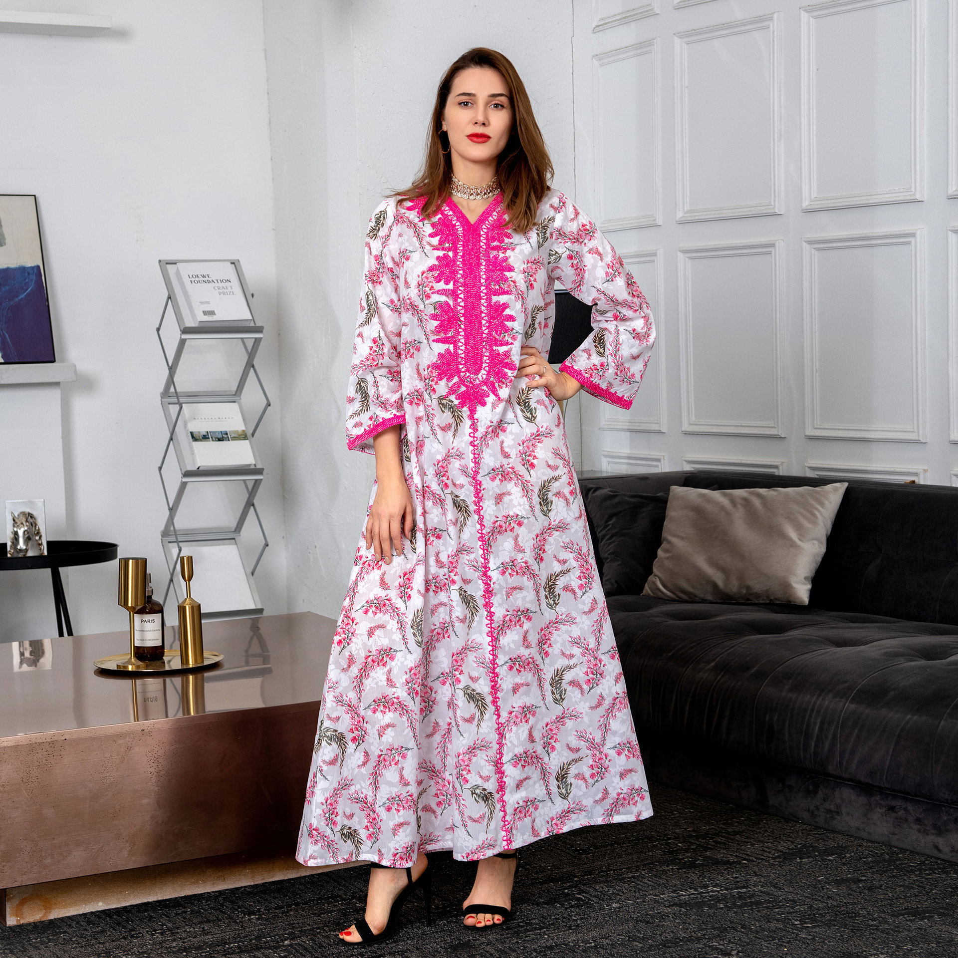 Y AB174 Middle East clothing traditional muslim clothing Skirt cotton printed Arabic straight sleeve Dress