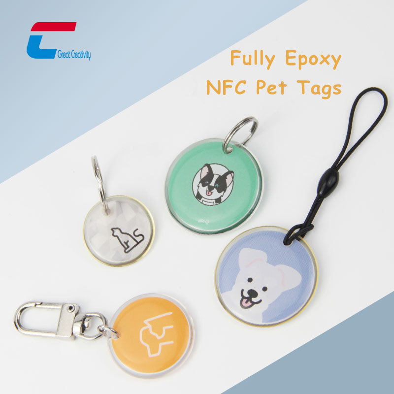 Custom Epoxy Pvc/Metal Nfc Dog Keychain Ntag213 Single/Bilateral/Full Edging Epoxy Tag Qr Code Key Chain