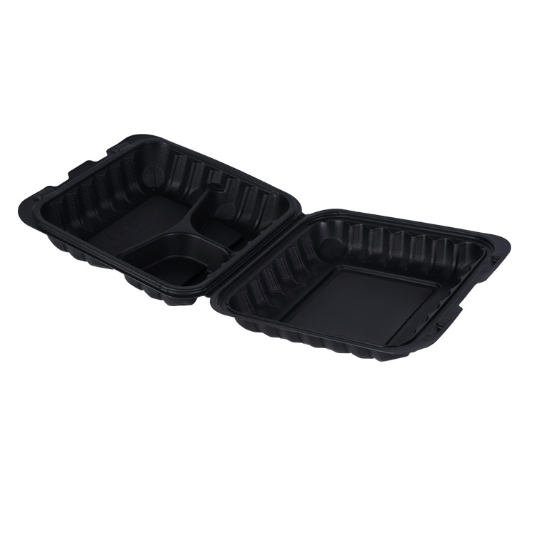 High quality microwave to go restaurant lunch box hinged three compartment styrofoam containers