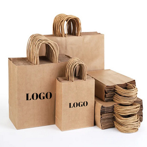 Eco-friendly recycled black white brown food takeaway packaging craft paper bag shop gift shopping kraft paper bag with handle