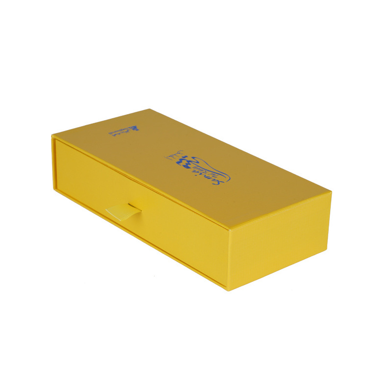 High quality yellow paper cardboard gift packing box custom logo insert fluted cosmetic sliding drawer paper boxes