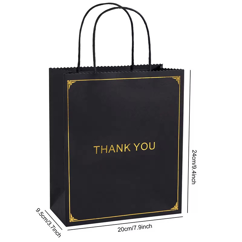 Luxury shopping gift packaging paper bag customised small gold foil print thank you gift kraft bags with handle