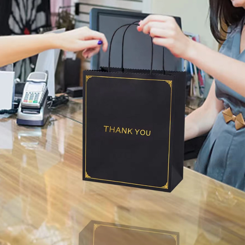 Luxury shopping gift packaging paper bag customised small gold foil print thank you gift kraft bags with handle