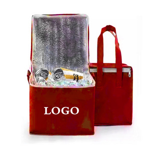 Customized reusable thermal insulated beers cooler bag lunch carry picnic cooling non woven grocery shopping cooler bag