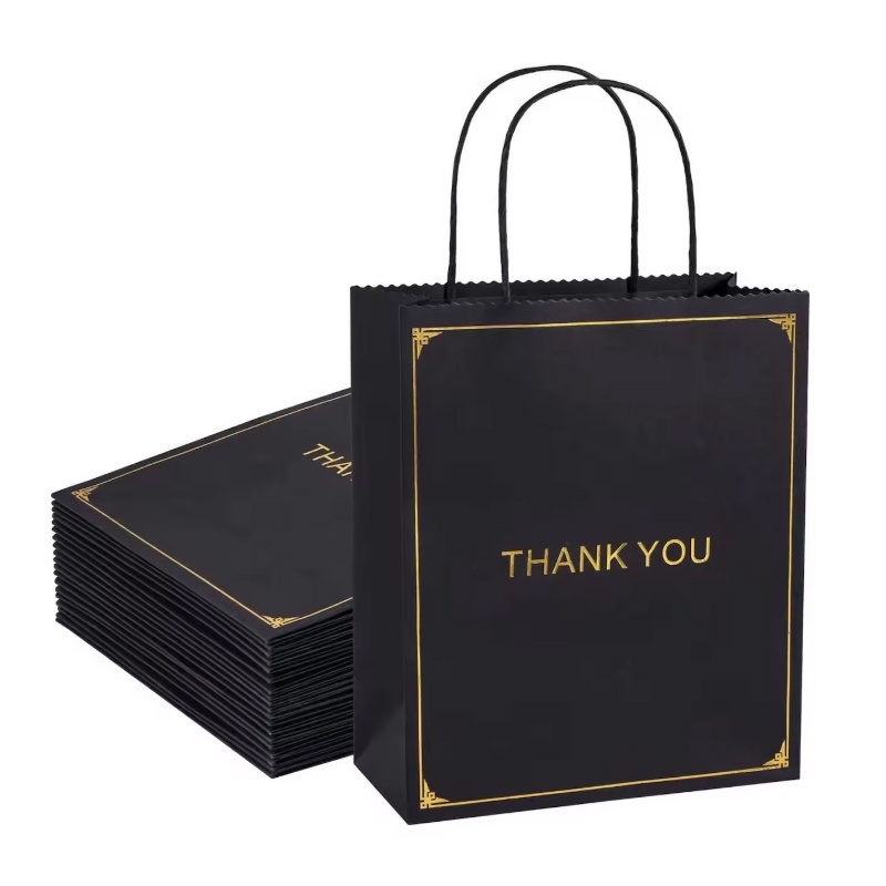 Luxury shopping gift packaging paper bag customised small gold foil print thank you gift kraft bags with handle