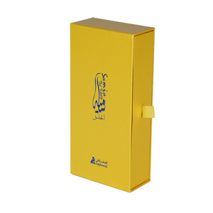 High quality yellow paper cardboard gift packing box custom logo insert fluted cosmetic sliding drawer paper boxes