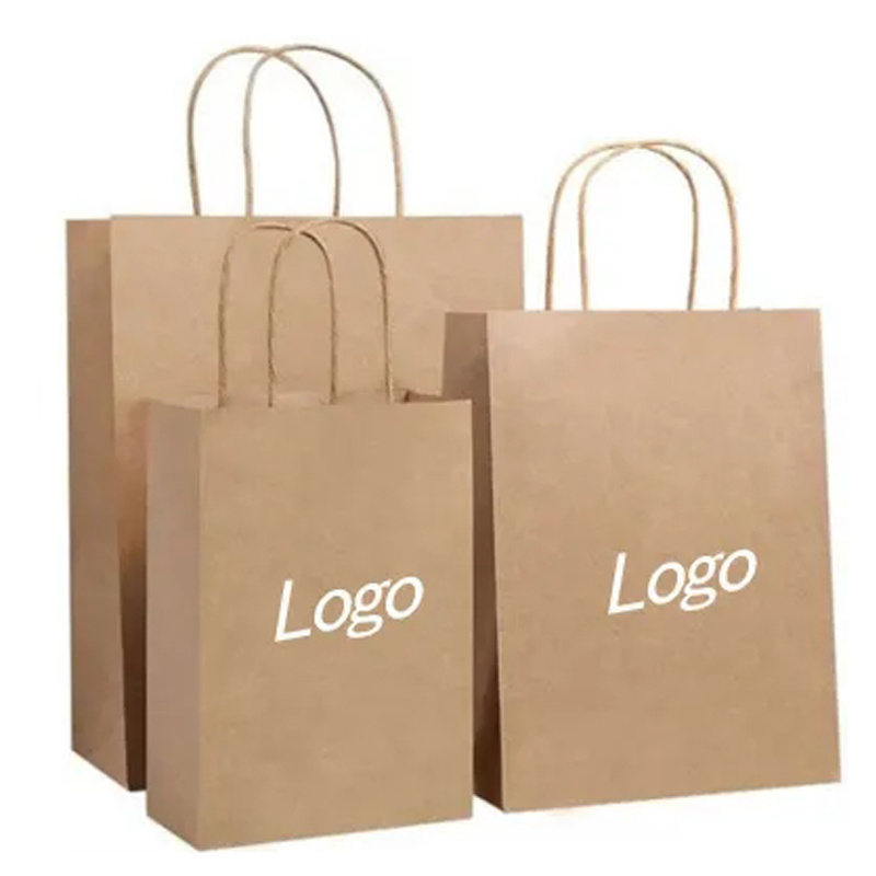 Customize wholesale design black white brown kraft paper bag with logo printed for food restaurant takeaway gift packaging